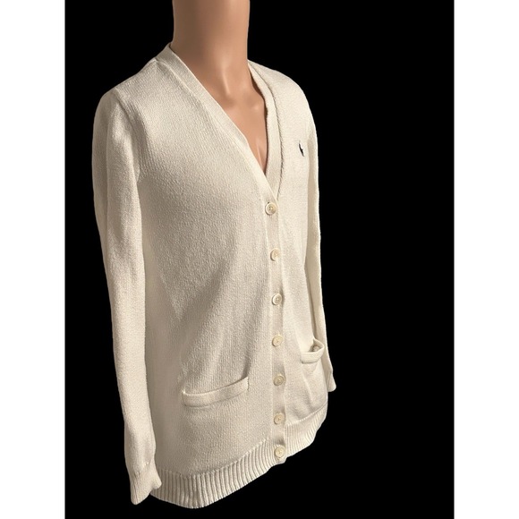 Ralph Lauren Sport Sweater Women's Size S Ivory Boyfriend Fit Long Sleeve Pocket - Picture 4 of 7